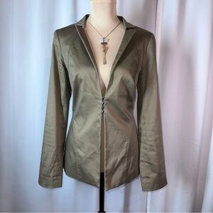 Chloe Madison Blazer Jacket Sz 6 Cotton Tan Gold Hook Closure Tailored Boutique
